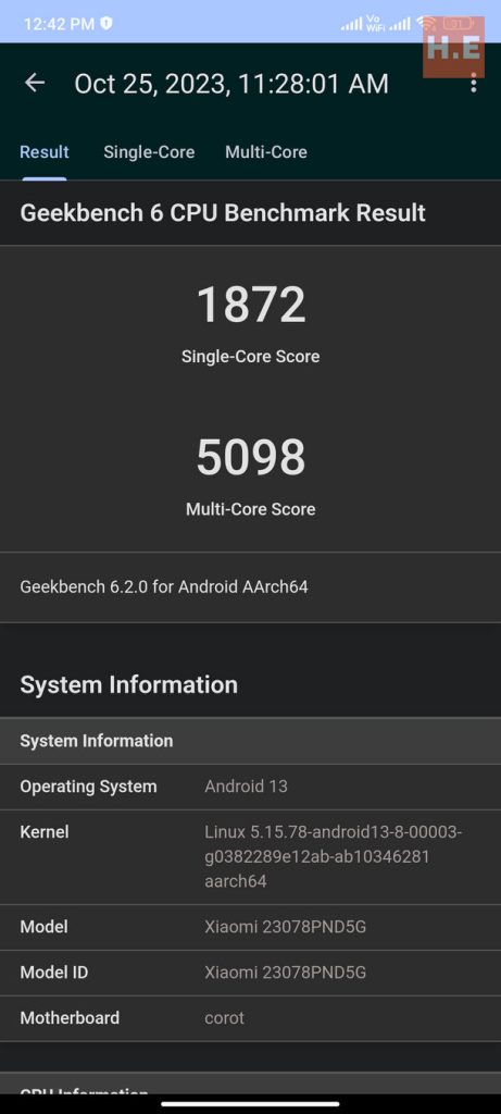 Xiaomi 13T Review benchmark Geekbench 6