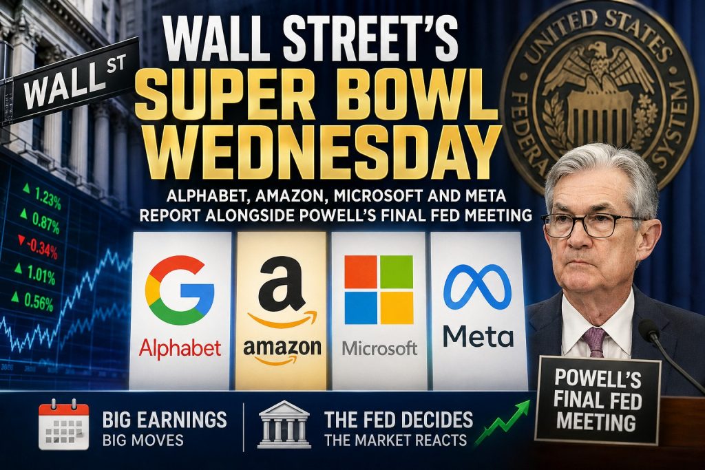 image of Wall Street's Super Bowl Wednesday: Alphabet, Amazon, Microsoft and Meta Report Alongside Powell's Final Fed Meeting - HelloExpress - 1