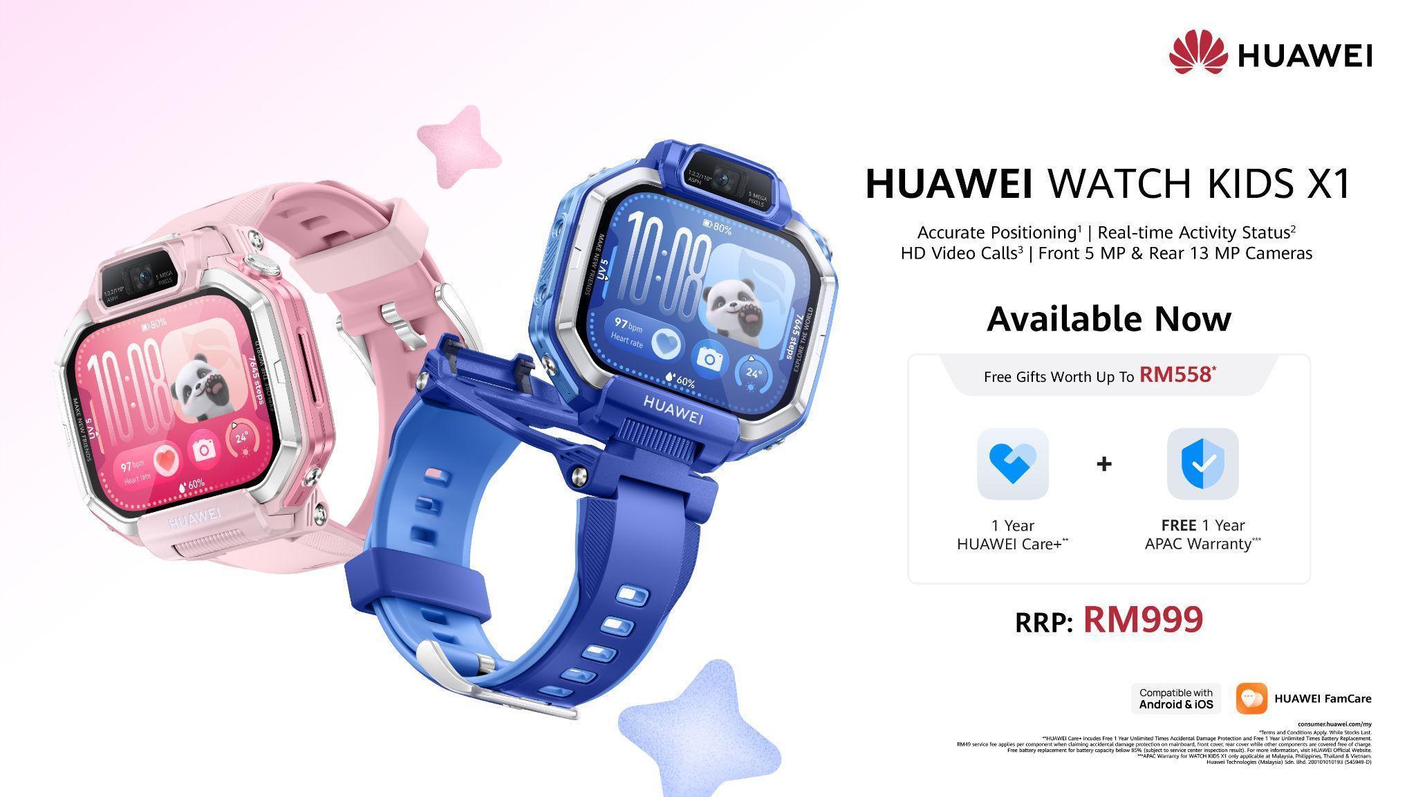 HUAWEI Watch Kids X1 in pink and blue colorways