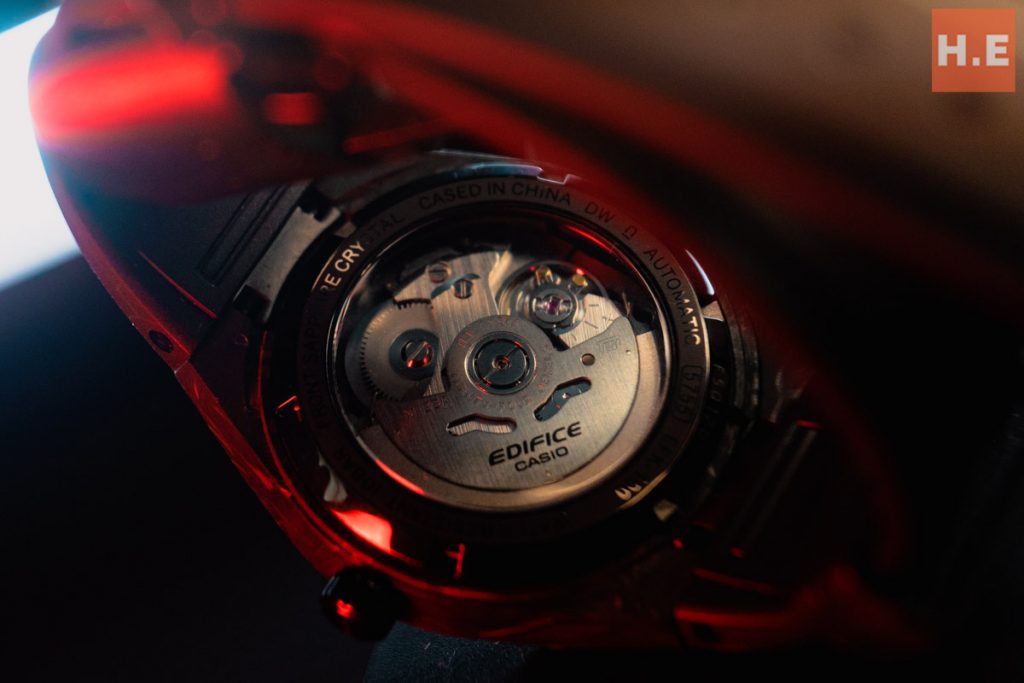 Casio Edifice EFK-100XPB Quick Review — forging its mark in history 6 The Casio Edifice EFK-100XPB features an exhibition caseback showcasing the NH35 movement.