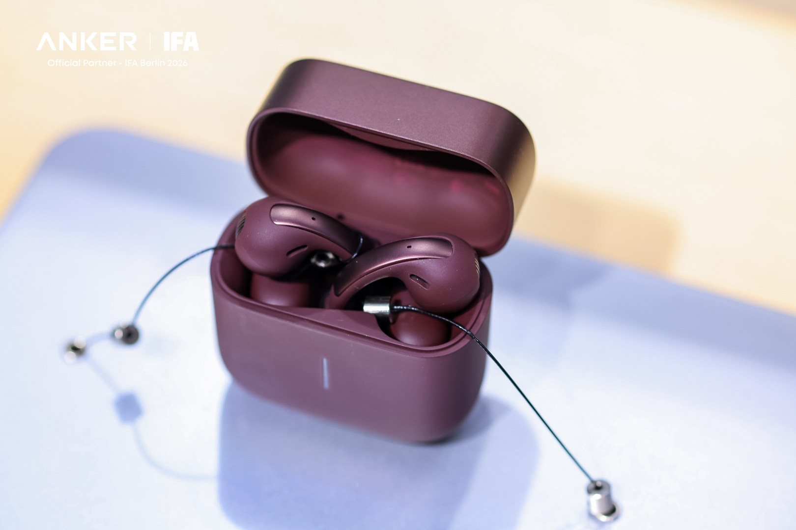 Anker soundcore AeroClip 2 Open-Ear Earbuds Land In Malaysia 28 September With Burgundy Red Colourway And iPhone 18 Tie-In 3 Anker soundcore AeroClip 2 in burgundy red case with cord