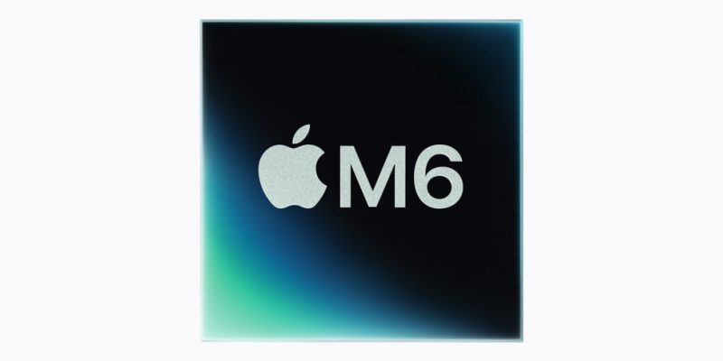 Apple M6 chip close-up showing die