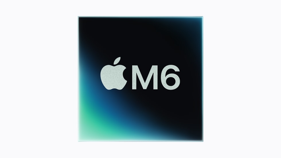 Apple M6 chip close-up showing the die