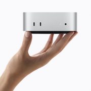 Apple Mac mini with M6 and M5 Pro, shown front and rear with display