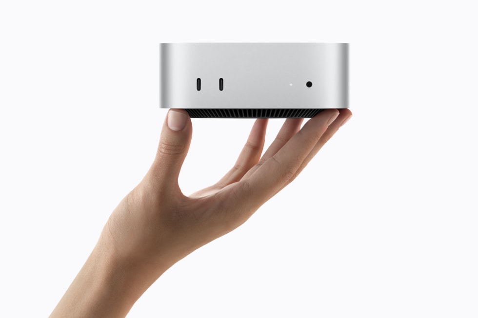 Apple Mac mini with M6 and M5 Pro, front and rear with display