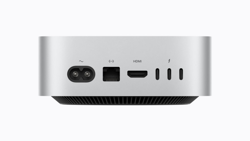Mac mini rear showing Thunderbolt 5 ports, HDMI, and Ethernet