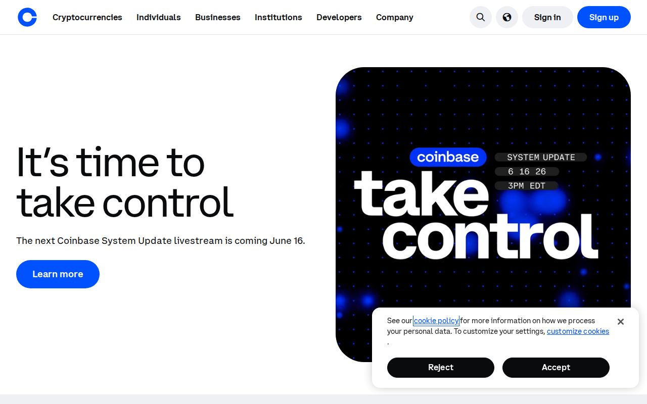 Coinbase home page