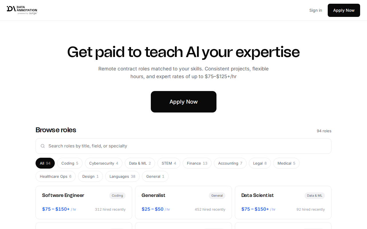 Dataannotation home page